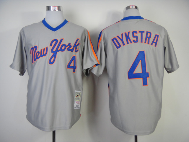Men New York Mets #4 Dykstra Grey Throwback MLB Jerseys->new york mets->MLB Jersey